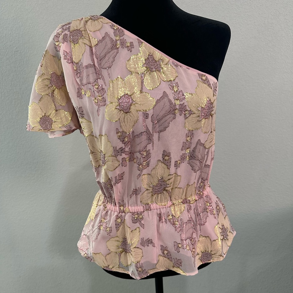 7 For All Mankind Pink Floral One-Shoulder Tank Top
